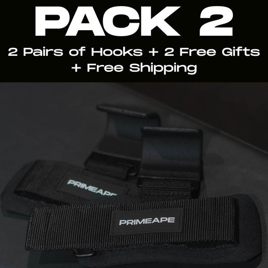 Two black straps with 'Primeape' branding on a dark background, promotional text at the top.